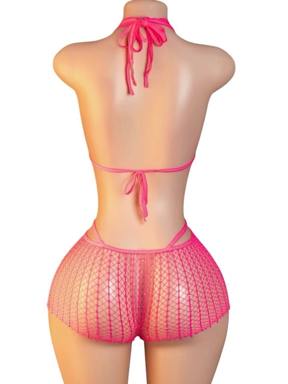 Neon Pink Rhinestone Mesh Short Set - One Size - Picture 7 of 8